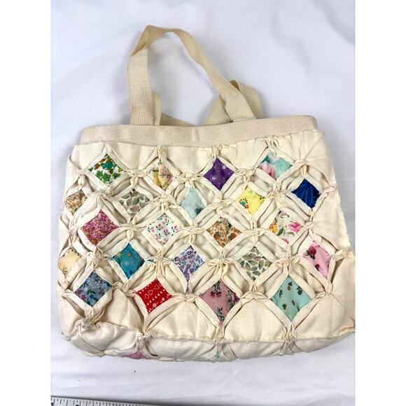 Vintage Handmade Quilted Tote Bag with Cathedral Stitch Patchwork MCM - Picture 11 of 12